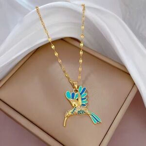 Blue Hummingbird Gold Necklace